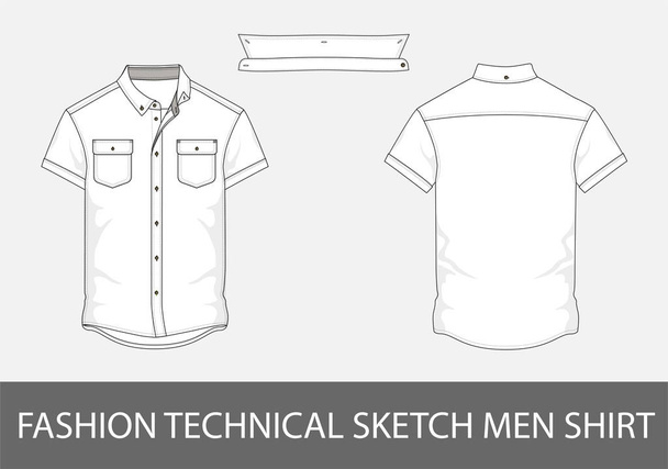 Fashion technical sketch men shirt with short sleeves and patch pockets in vector. - Vector, Image