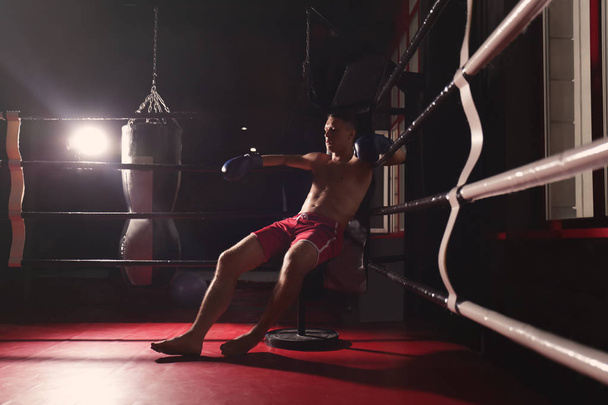 Professional boxer having break during training - Foto, imagen
