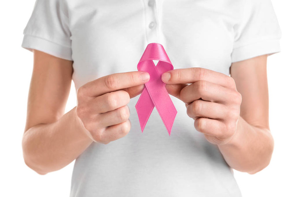 Woman holding pink ribbon  - Фото, зображення