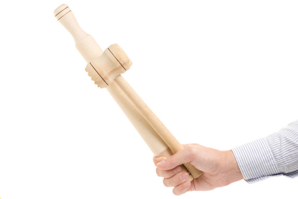 Man's hand kitchen gavel and rolling pin - Foto, Imagem
