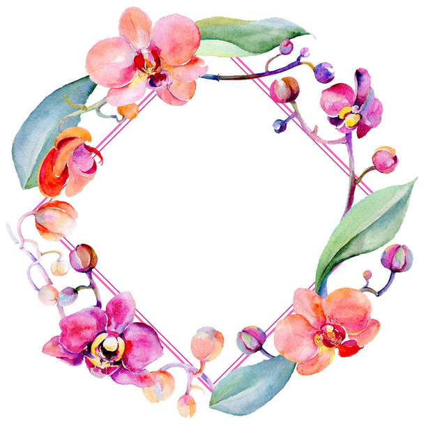 Wildflower orchid flower wreath in a watercolor style. - Фото, изображение