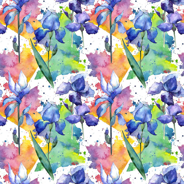 Wildflower iris flower pattern in a watercolor style. - Fotoğraf, Görsel