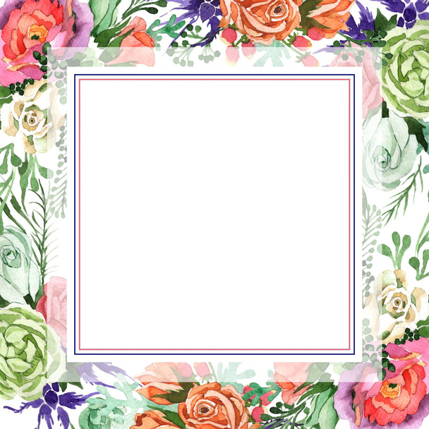 Bouquet flower frame in a watercolor style. - Φωτογραφία, εικόνα