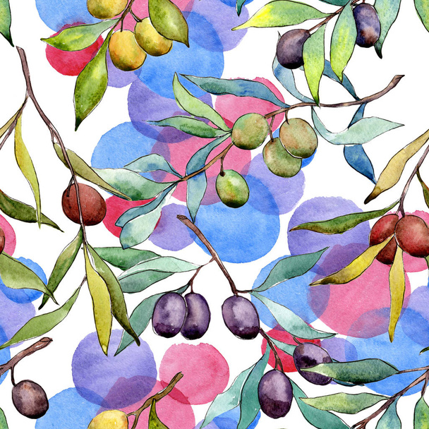 Olive tree pattern in a watercolor style. - Фото, изображение