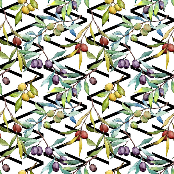 Olive tree pattern in a watercolor style. - Foto, afbeelding