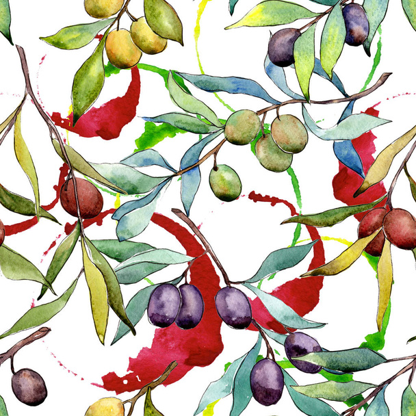 Olive tree pattern in a watercolor style. - Photo, Image