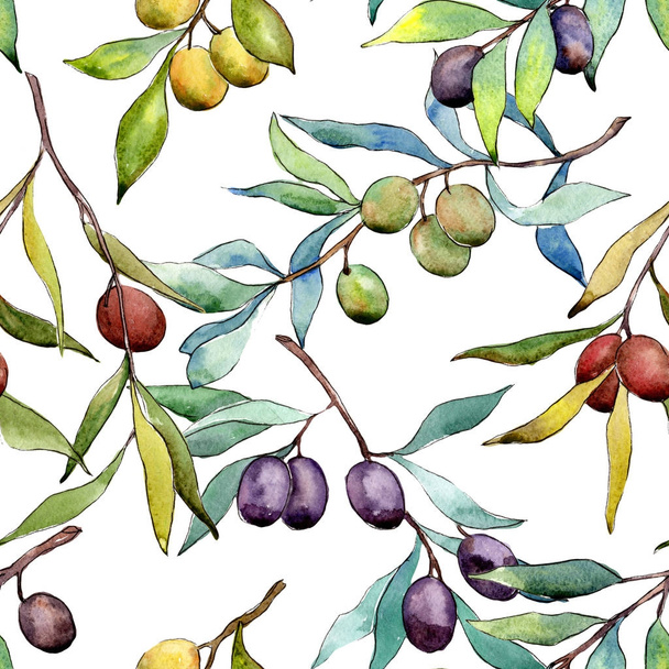 Olive tree wzór w stylu przypominającym akwarele. - Zdjęcie, obraz