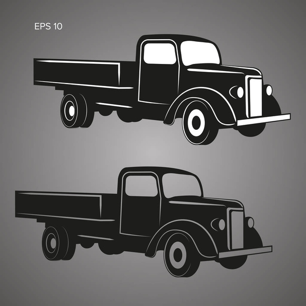 Oude retro vrachtwagen vector illustratie pictogram. Vintage vervoermiddel - Vector, afbeelding