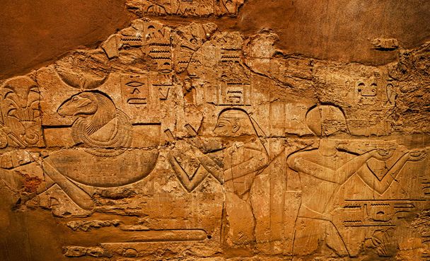 Hieróglifos antigos na parede, Templo de Karnak
, - Foto, Imagem