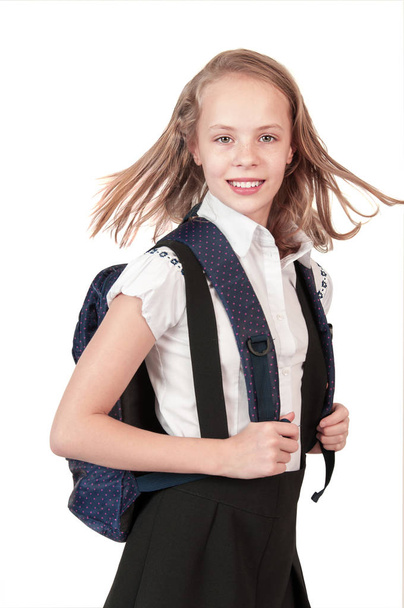 Happy schoolgirl with backpack - Foto, Imagen
