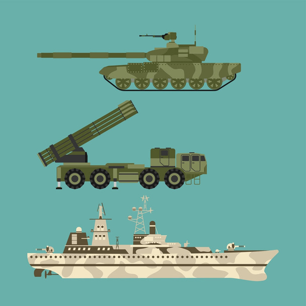 Ejército militar transporte técnico vector guerra tanques industria técnica armadura sistema blindado ejército personal camuflaje portaaviones arma ilustración
. - Vector, Imagen