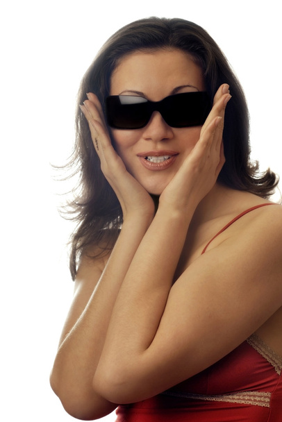 Hymyilevä nainen aurinkolaseissa
 - Valokuva, kuva