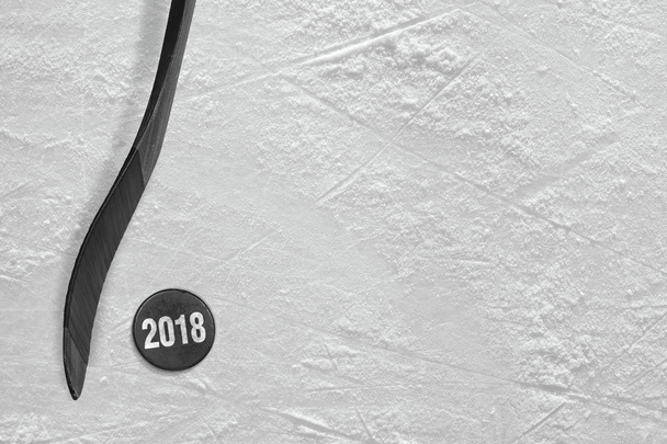 Hockey stick and washer, season 2018 - Фото, изображение