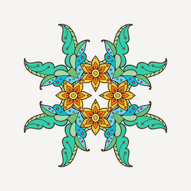 Vector mandala. Mehndi lace tattoo. Oriental weave with sharp corners.  - Вектор,изображение