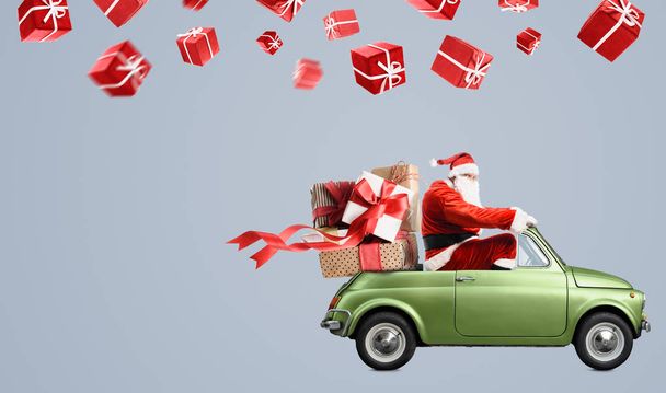 Santa Claus on car - Фото, изображение