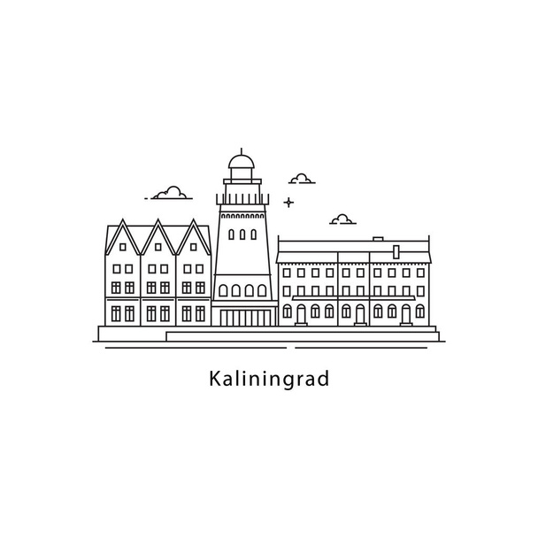 Kaliningrad logo izolovaných na bílém pozadí. Kaliningrad s zajímavosti linie vektorové ilustrace. Cestování do Ruska měst koncept. - Vektor, obrázek