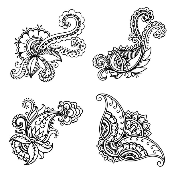 Plantilla de flores de tatuaje de henna en estilo indio. Paisaje floral étnico - Loto. Estilo Mehndi. Patrón ornamental en el estilo oriental
. - Vector, imagen