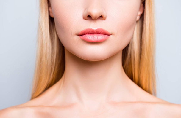 Close up cropped photo of attractive woman's lips without lipsti - Valokuva, kuva