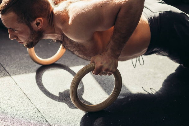 Push up with gymnastic rings - Photo, Image