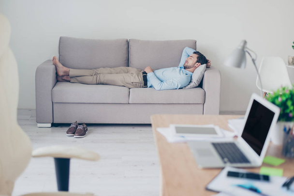Concept of necessity of  having a rest while working. Tired exha - 写真・画像