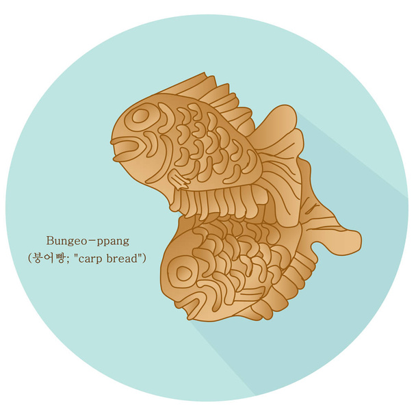 Bungeo ppang (「鯉パン」) - 魚の形した菓子を詰めた甘く小豆ペースト充填。韓国で最も一般的な冬の屋台の一つです。手描きの背景イラスト - ベクター画像