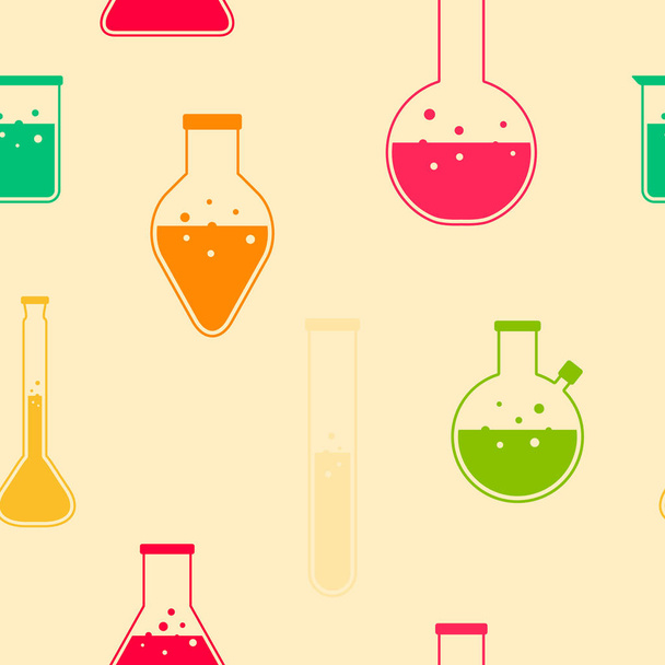 Seamless pattern with chemistry laboratory glassware for your design - Vector, Image