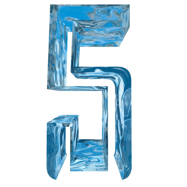 Conceptual decorative blue cool crystal of frozen liquid number 5, winter season font  - Photo, Image
