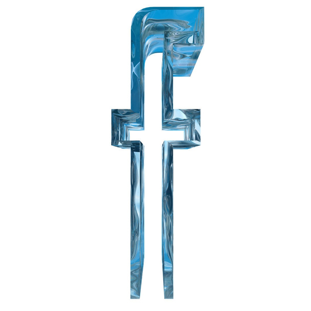 Концептуальный декоративный синий прохладный кристалл из замороженной жидкости буквы f, шрифт зимнего сезона
  - Фото, изображение