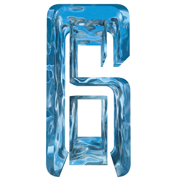 Conceptual decorative blue cool crystal of frozen liquid number 6, winter season font  - Photo, Image