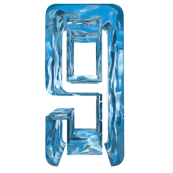 konzeptionelle dekorative blaue kühle Kristall der gefrorenen Flüssigkeit Zahl 9, Wintersaison Schrift  - Foto, Bild