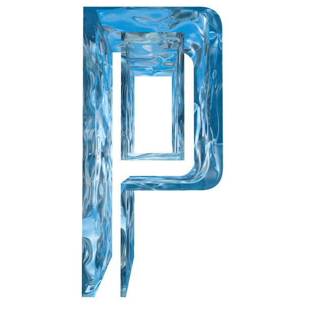 Cristal froid bleu décoratif conceptuel de lettre liquide congelée p, police de saison d'hiver
  - Photo, image