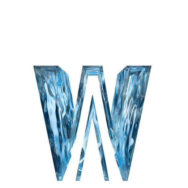 Conceptuele decoratieve blauwe cool kristal van bevroren vloeibare brief w, winter seizoen lettertype  - Foto, afbeelding