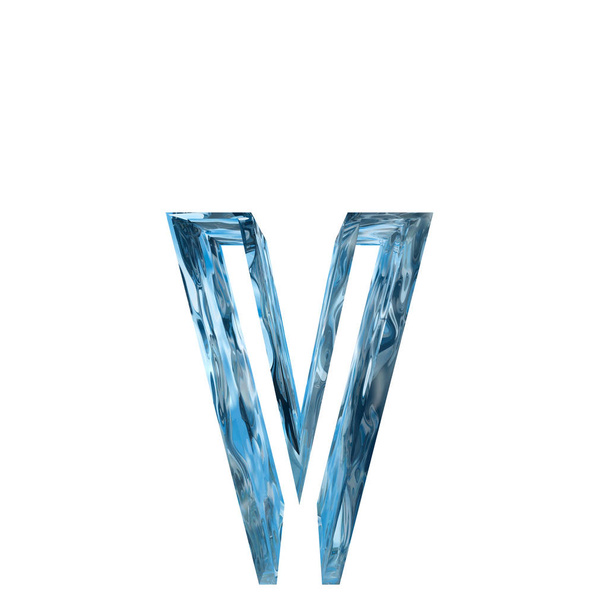 Cristal fresco azul decorativo conceptual de la letra líquida congelada v, fuente de temporada de invierno
  - Foto, Imagen