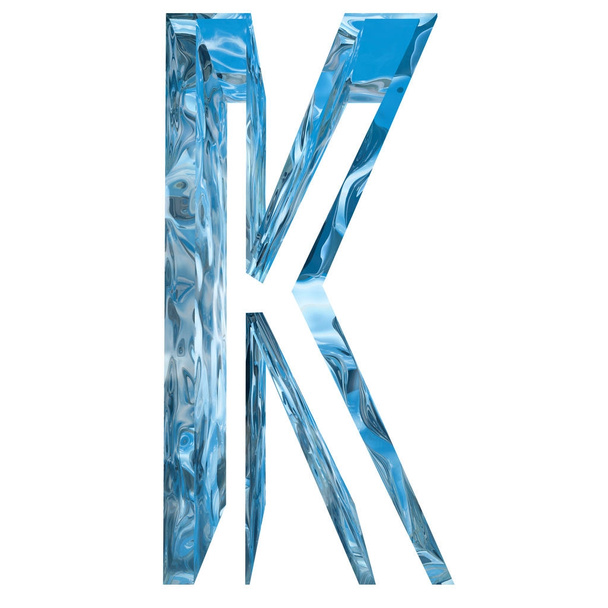 Conceptual decorativo azul frío cristal de congelado líquido letra k, fuente de temporada de invierno
  - Foto, imagen