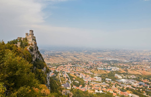 San marino, San Marino - July 10, 2017: Panoramic View of a castle tower. - Photo, Image