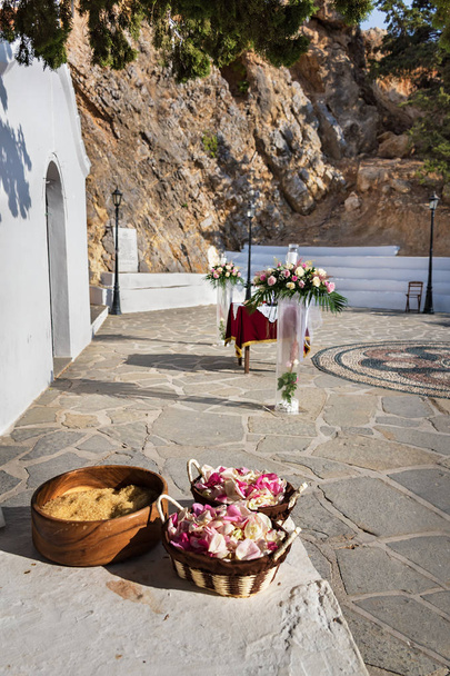 Wedding chapel ready for ceremony in St. Paul´s bay on Rhodes,  - Photo, Image