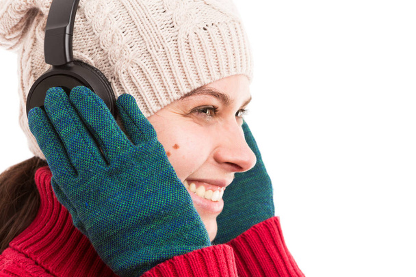 Woman listening headphones music smiling - Photo, image