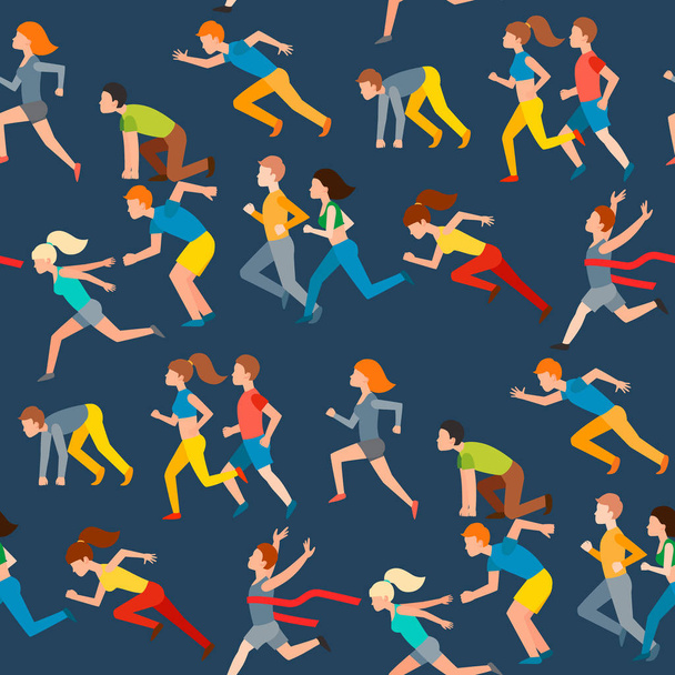 бігають векторні люди бігають спортивними літніми видами спорту насолоджуючись бігуном, здійснюючи свій здоровий спосіб життя бігаючи ілюстраціями безшовний візерунок фону
 - Вектор, зображення