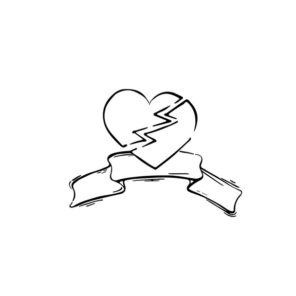 Doodle broken heart cartoon. Illustration for tattoo or icon. - Vector, Image