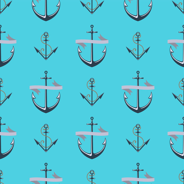 Vintage retro anchor badge vector seamless pattern sea ocean graphic nautical anchorage symbol illustration - Vektör, Görsel