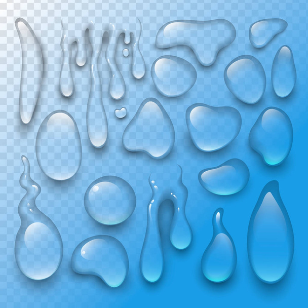 Água realista cai líquido transparente chuva respingo vetor ilustração
 - Vetor, Imagem