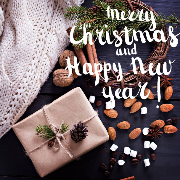 Festive Greeting Card Merry Christmas and Happy New Year - Zdjęcie, obraz