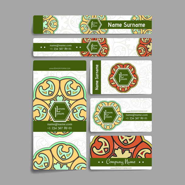 Satz von Vektor-Design-Vorlagen. Visitenkarte mit floralem Kreisornament. Mandala-Stil. - Vektor, Bild