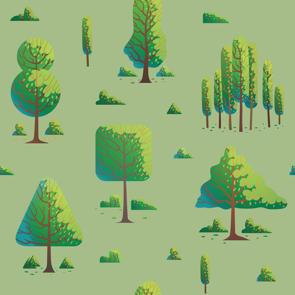 hellgrünes nahtloses Muster mit verschiedenen Bäumen - Vektor, Bild