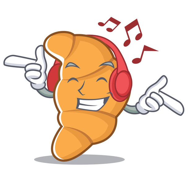 Listening music croissant character cartoon style - Вектор,изображение