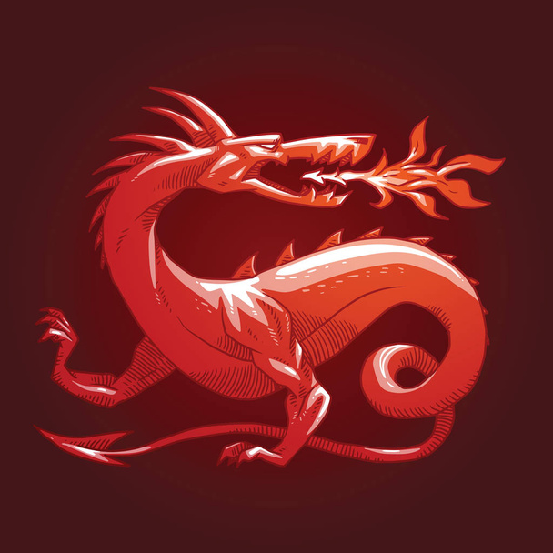 Heraldic dragon looking behind his back, color image - Vector, Image