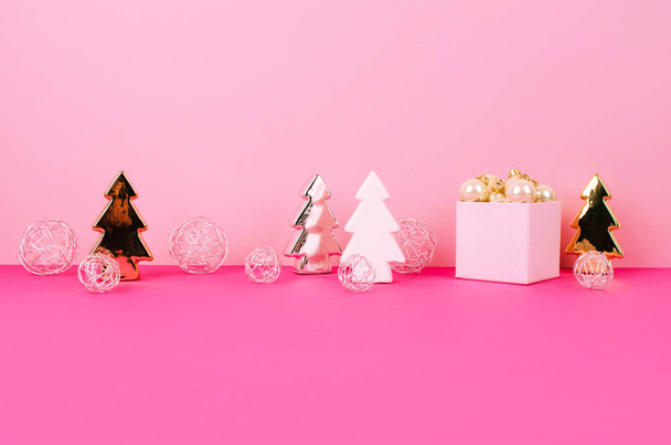 Christmas tree balls on a pink background - Photo, image