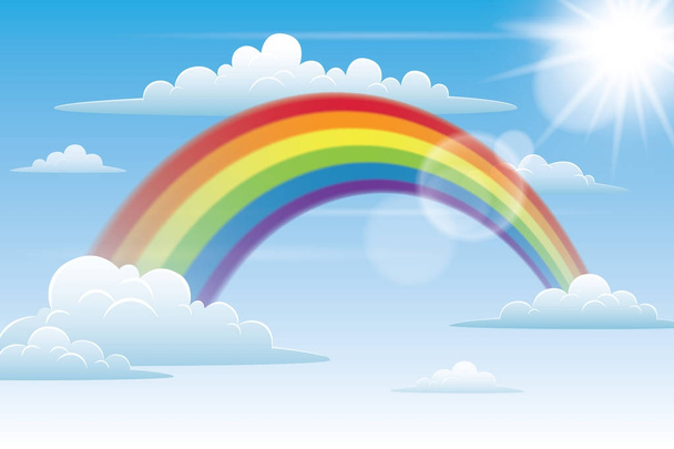 arco iris en el cielo con nubes - Vector, Imagen