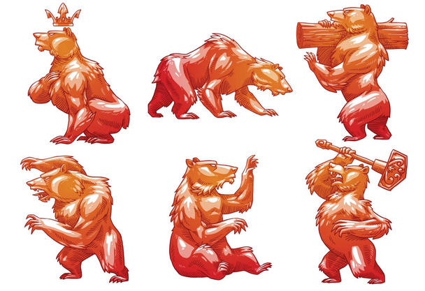 Set van zes heraldische beren, kleurenafbeelding - Vector, afbeelding