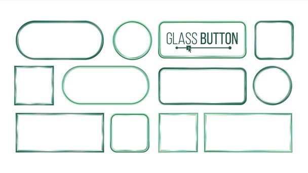 ガラスのボタン、フレーム ベクトル。正方形します、円形、長方形。ガラス プレートの要素です。現実的なプレート。プラスチックのバナー。白い背景イラストを分離 - ベクター画像